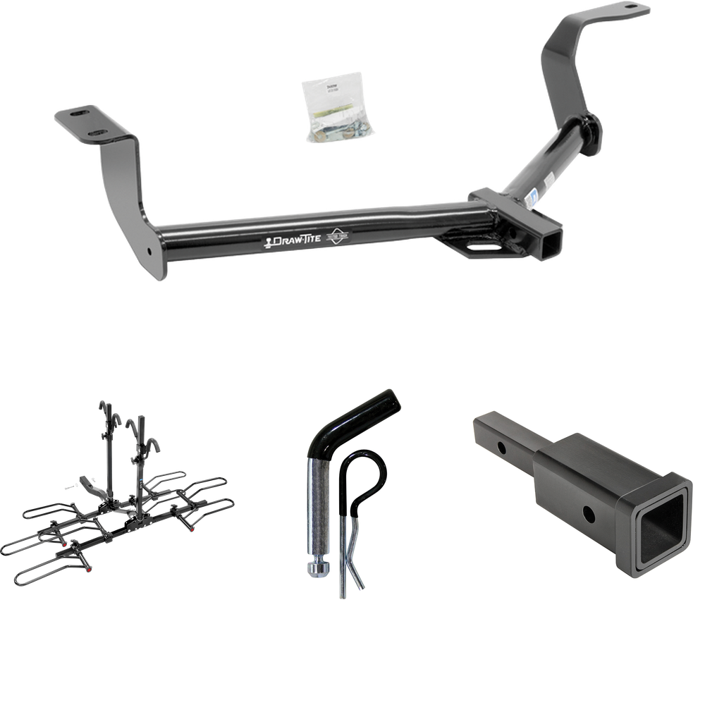 Se adapta al paquete de remolque Honda Fit 2015-2020 con adaptador de enganche, receptor de 1-1/4" a 2" + pasador y clip de 1/2" + estante de plataforma para 4 portabicicletas de Draw-Tite