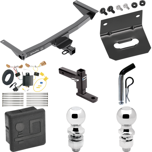 Fits 2018-2023 Volkswagen Atlas Trailer Hitch Tow PKG w/ 4-Flat Wiring + Adjustable Drop Rise Ball Mount + Pin/Clip + 2" Ball + 2-5/16" Ball + Wiring Bracket + Hitch Cover (Excludes: Cross Sport Models) By Draw-Tite