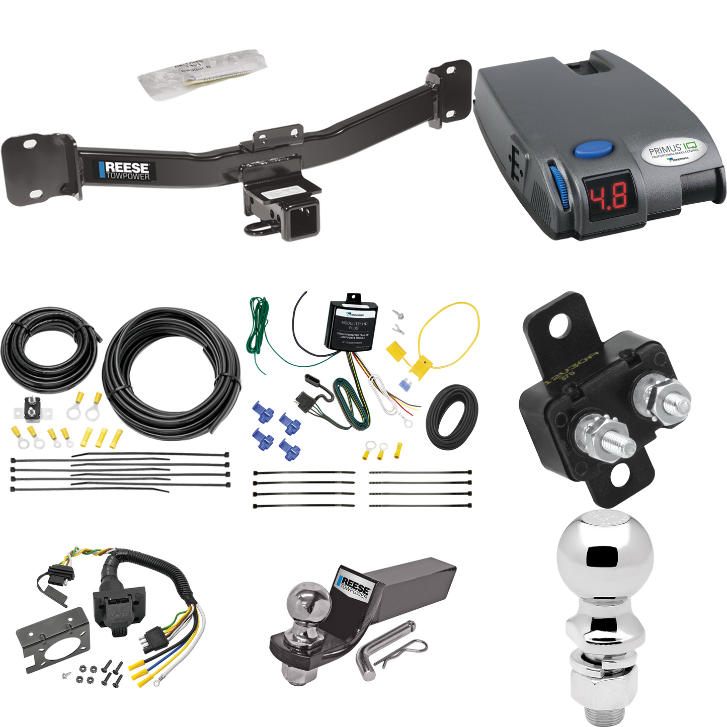 Fits 2004-2010 BMW X3 Trailer Hitch Tow PKG w/ Tekonsha Primus IQ Brake Control + 7-Way RV Wiring + 2" & 2-5/16" Ball & Drop Mount By Reese Towpower