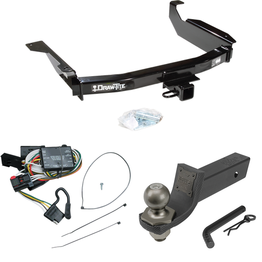 Fits 1998-2003 Dodge Durango Trailer Hitch Tow PKG w/ 4-Flat Wiring + Interlock Tactical Starter Kit w/ 2" Drop & 2" Ball By Draw-Tite