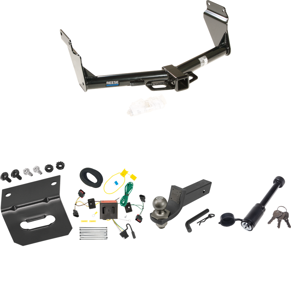 Se adapta al paquete de remolque con enganche para remolque Dodge Durango 2011-2013 con cableado de 4 planos + kit de inicio táctico de enclavamiento con caída de 2" y bola de 2" + bloqueo táctico de hueso de perro + soporte de cableado de Reese Towpower