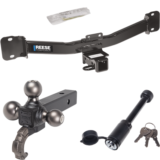 Fits 2004-2010 BMW X3 Trailer Hitch Tow PKG + Triple Ball Tactical Ball Mount 1-7/8" & 2" & 2-5/16" Balls w/ Tow Hook + Tactical Dogbone Lock By Reese Towpower