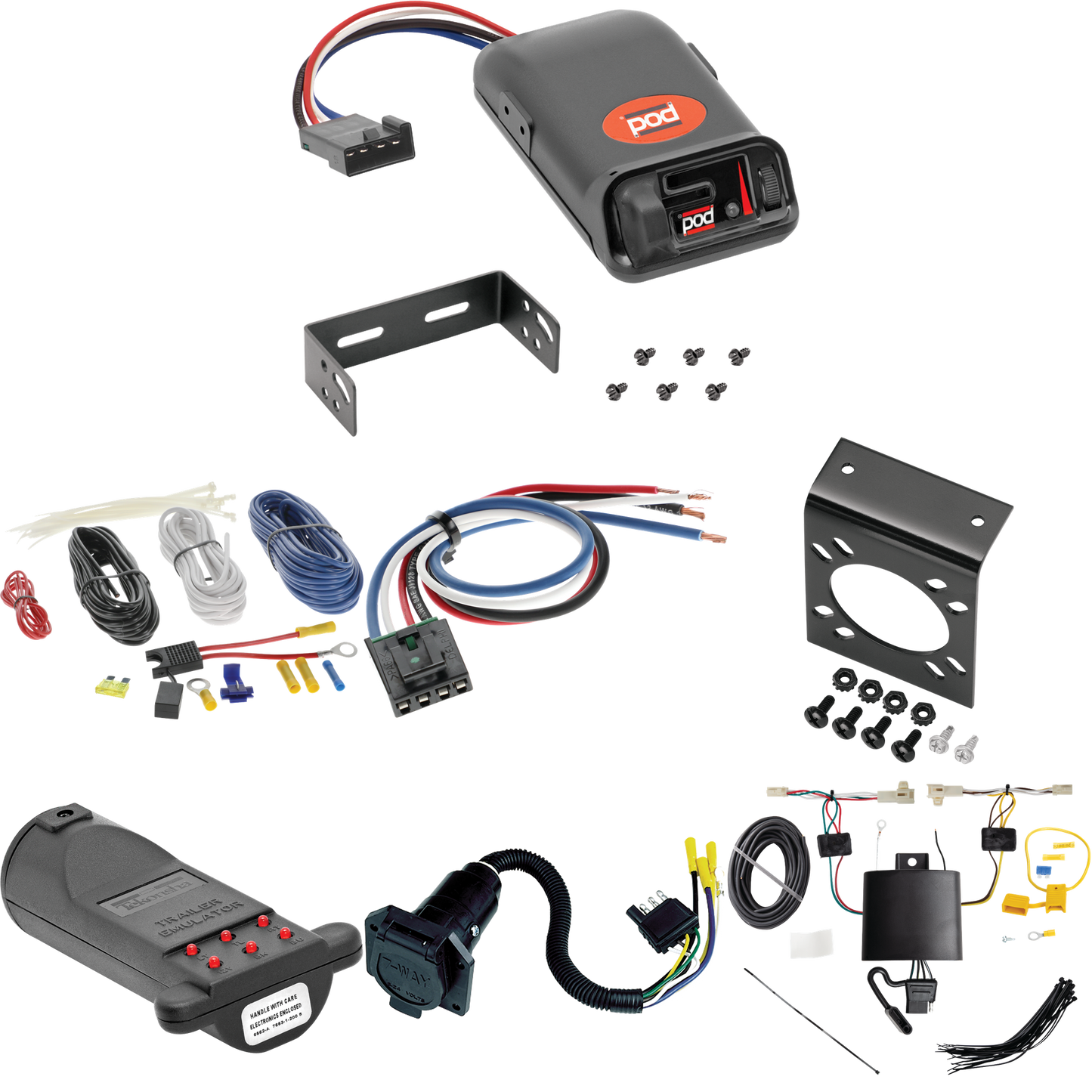 Fits 2022-2023 Mitsubishi Outlander 7-Way RV Wiring + Pro Series POD Brake Control + Generic BC Wiring Adapter + 7-Way Tester and Trailer Emulator By Tekonsha