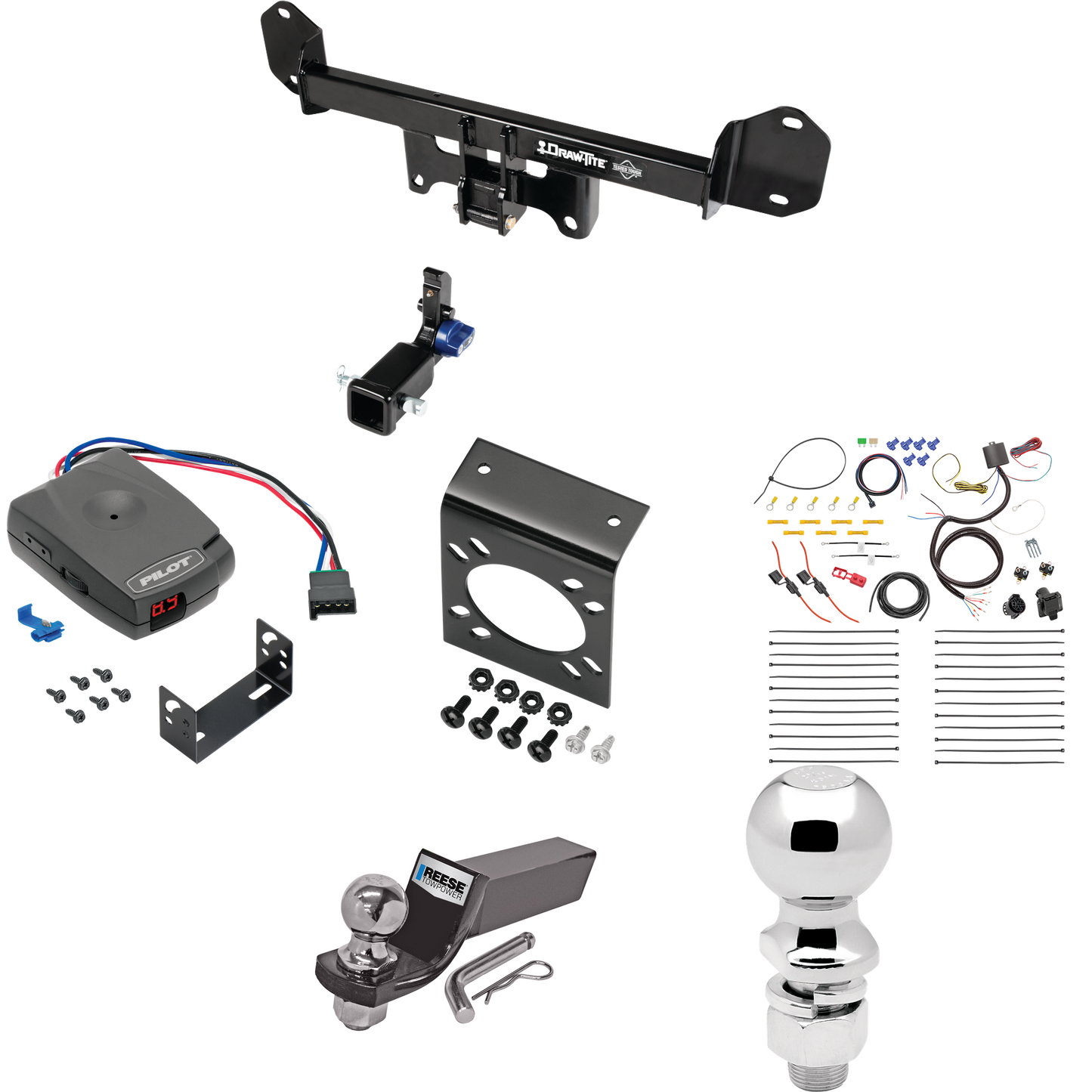 Se adapta al paquete de enganche de remolque oculto BMW X4 2019-2023 con control de freno piloto serie Pro + cableado RV de 7 vías + soporte de bola y caída de 2" y 2-5/16" de Draw-Tite