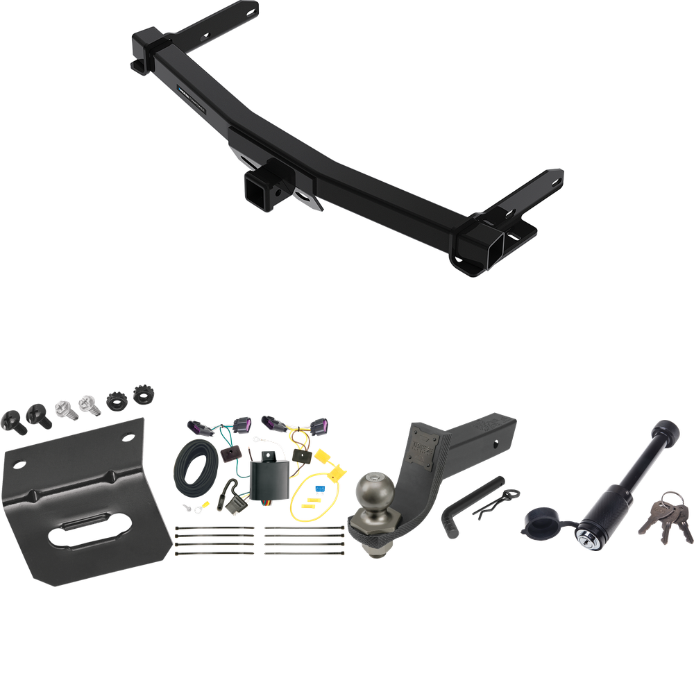 Fits 2014-2023 Dodge Durango Trailer Hitch Tow PKG w/ 4-Flat Wiring + Interlock Tactical Starter Kit w/ 3-1/4" Drop & 2" Ball + Tactical Dogbone Lock + Wiring Bracket By Reese Towpower