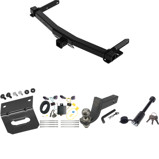 Fits 2014-2023 Dodge Durango Trailer Hitch Tow PKG w/ 4-Flat Wiring + Interlock Tactical Starter Kit w/ 3-1/4" Drop & 2" Ball + Tactical Dogbone Lock + Wiring Bracket By Reese Towpower