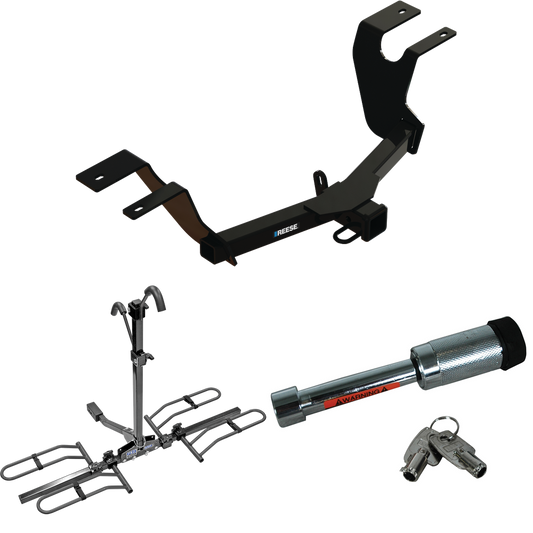 Fits 2023-2023 Honda HR-V Trailer Hitch Tow PKG w/ 2 Bike Plaform Style Carrier Rack + Hitch Lock By Reese Towpower