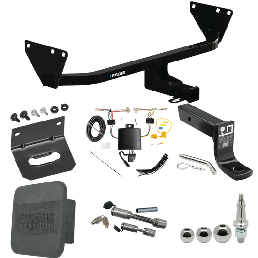 Fits 2022-2023 Mitsubishi Outlander Trailer Hitch Tow PKG w/ 4-Flat Wiring + Ball Mount w/ 4" Drop + Interchangeable Ball 1-7/8" & 2" & 2-5/16" + Wiring Bracket + Dual Hitch & Coupler Locks + Hitch Cover By Reese Towpower