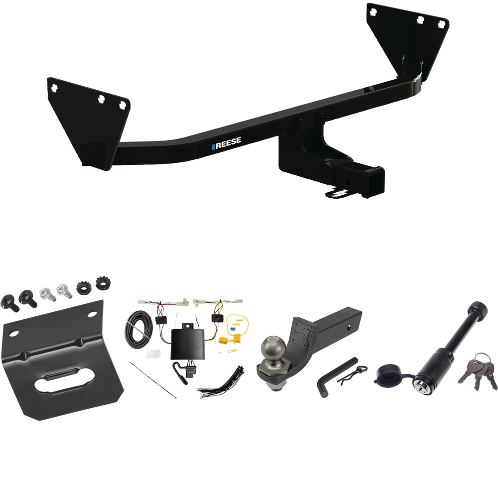 Fits 2022-2023 Mitsubishi Outlander Trailer Hitch Tow PKG w/ 4-Flat Wiring + Interlock Tactical Starter Kit w/ 2" Drop & 2" Ball + Tactical Dogbone Lock + Wiring Bracket By Reese Towpower