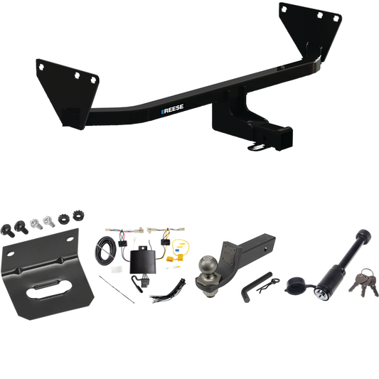 Fits 2022-2023 Mitsubishi Outlander Trailer Hitch Tow PKG w/ 4-Flat Wiring + Interlock Tactical Starter Kit w/ 2" Drop & 2" Ball + Tactical Dogbone Lock + Wiring Bracket By Reese Towpower