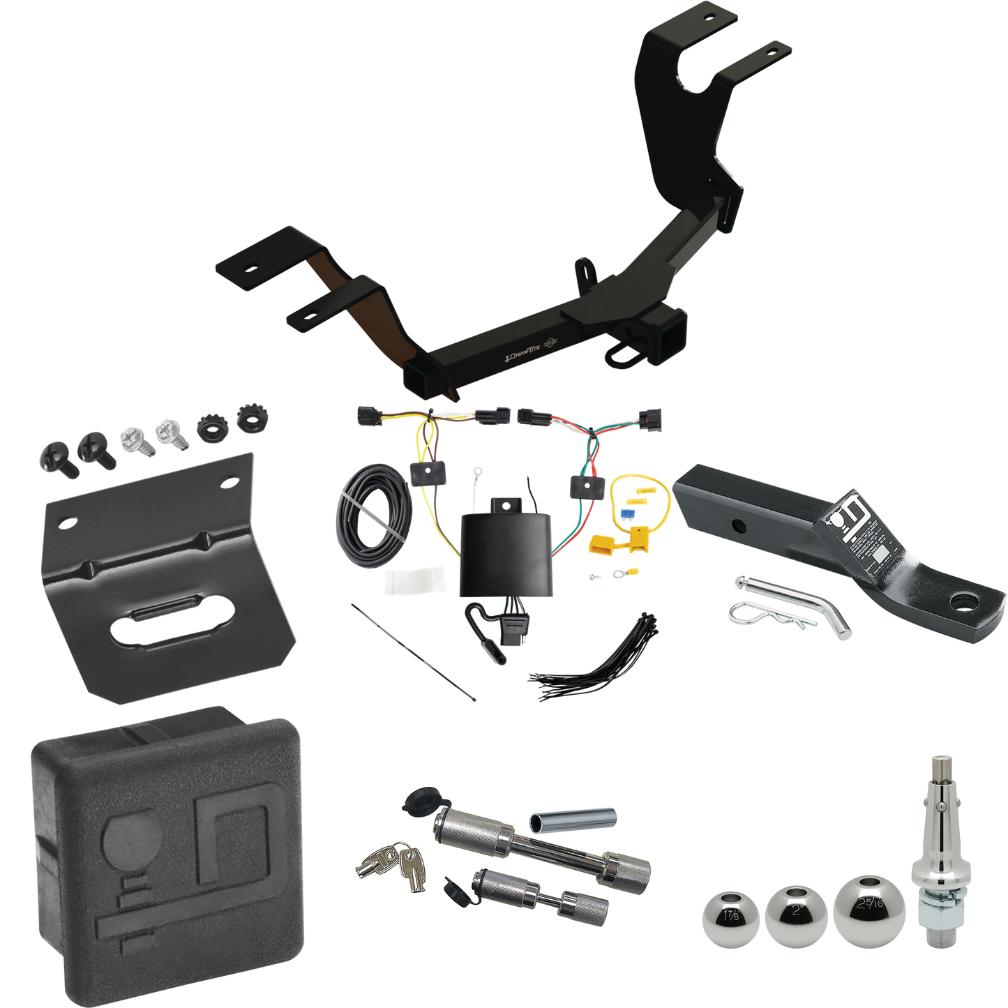 Fits 2023-2023 Honda HR-V Trailer Hitch Tow PKG w/ 4-Flat Wiring + Ball Mount w/ 2" Drop + Interchangeable Ball 1-7/8" & 2" & 2-5/16" + Wiring Bracket + Dual Hitch & Coupler Locks + Hitch Cover By Draw-Tite