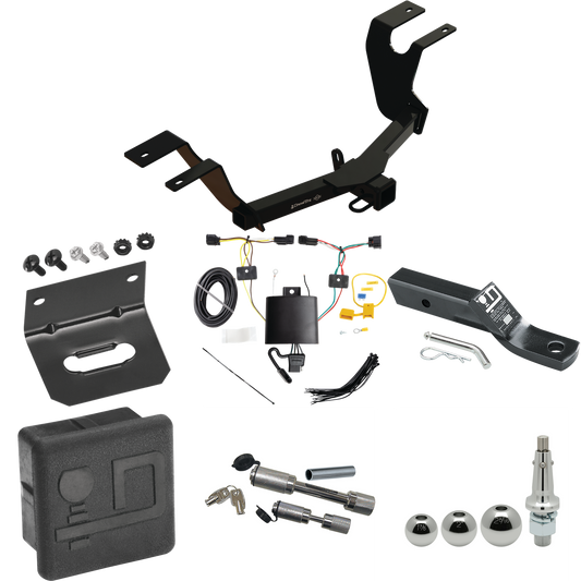 Fits 2023-2023 Honda HR-V Trailer Hitch Tow PKG w/ 4-Flat Wiring + Ball Mount w/ 2" Drop + Interchangeable Ball 1-7/8" & 2" & 2-5/16" + Wiring Bracket + Dual Hitch & Coupler Locks + Hitch Cover By Draw-Tite