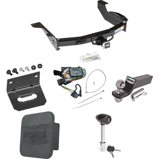 Fits 1998-2003 Dodge Durango Trailer Hitch Tow PKG w/ 4-Flat Wiring + Starter Kit Ball Mount w/ 2" Drop & 2" Ball + 1-7/8" Ball + Wiring Bracket + Hitch Lock + Hitch Cover By Reese Towpower