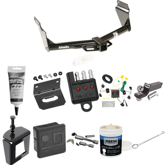 Fits 2011-2013 Dodge Durango Trailer Hitch Tow PKG w/ 4-Flat Wiring + Starter Kit Ball Mount w/ 2" Drop & 2" Ball + Wiring Bracket + Hitch Cover + Dual Hitch & Coupler Locks + Wiring Tester + Ball Lube + Electric Grease + Ball Wrench + Anti Rattle De