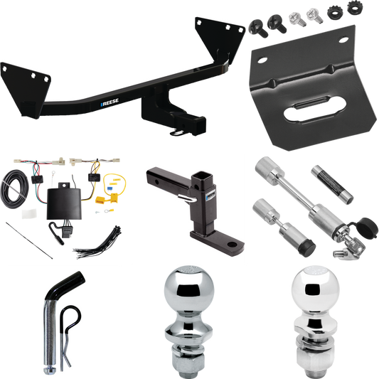 Fits 2022-2023 Mitsubishi Outlander Trailer Hitch Tow PKG w/ 4-Flat Wiring Harness + Adjustable Drop Rise Ball Mount + Pin/Clip + 2" Ball + 1-7/8" Ball + Dual Hitch & Coupler Locks By Reese Towpower