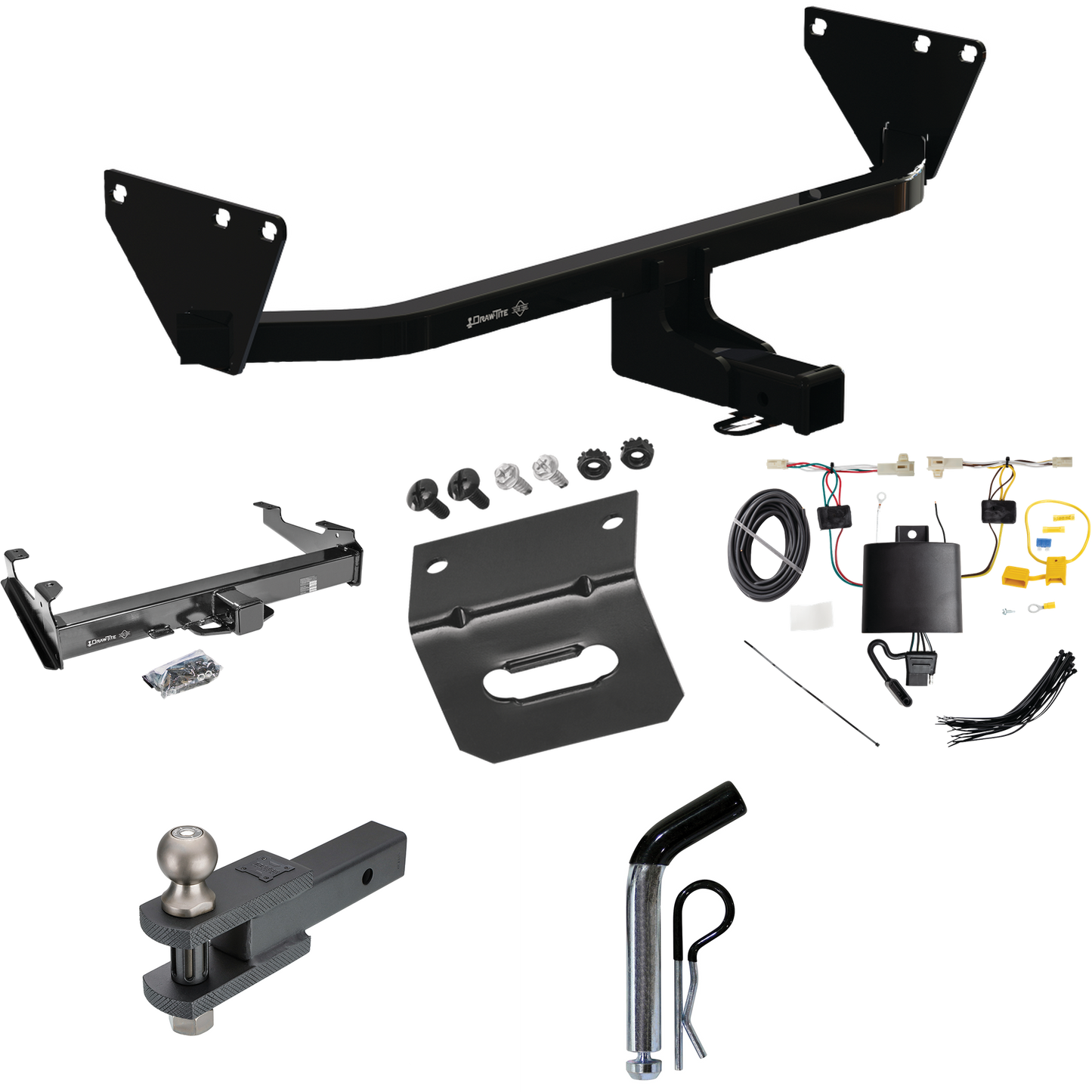 Fits 2022-2023 Mitsubishi Outlander Trailer Hitch Tow PKG w/ 4-Flat Wiring Harness + Clevis Hitch Ball Mount w/ 2" Ball + Pin/Clip + Wiring Bracket By Draw-Tite