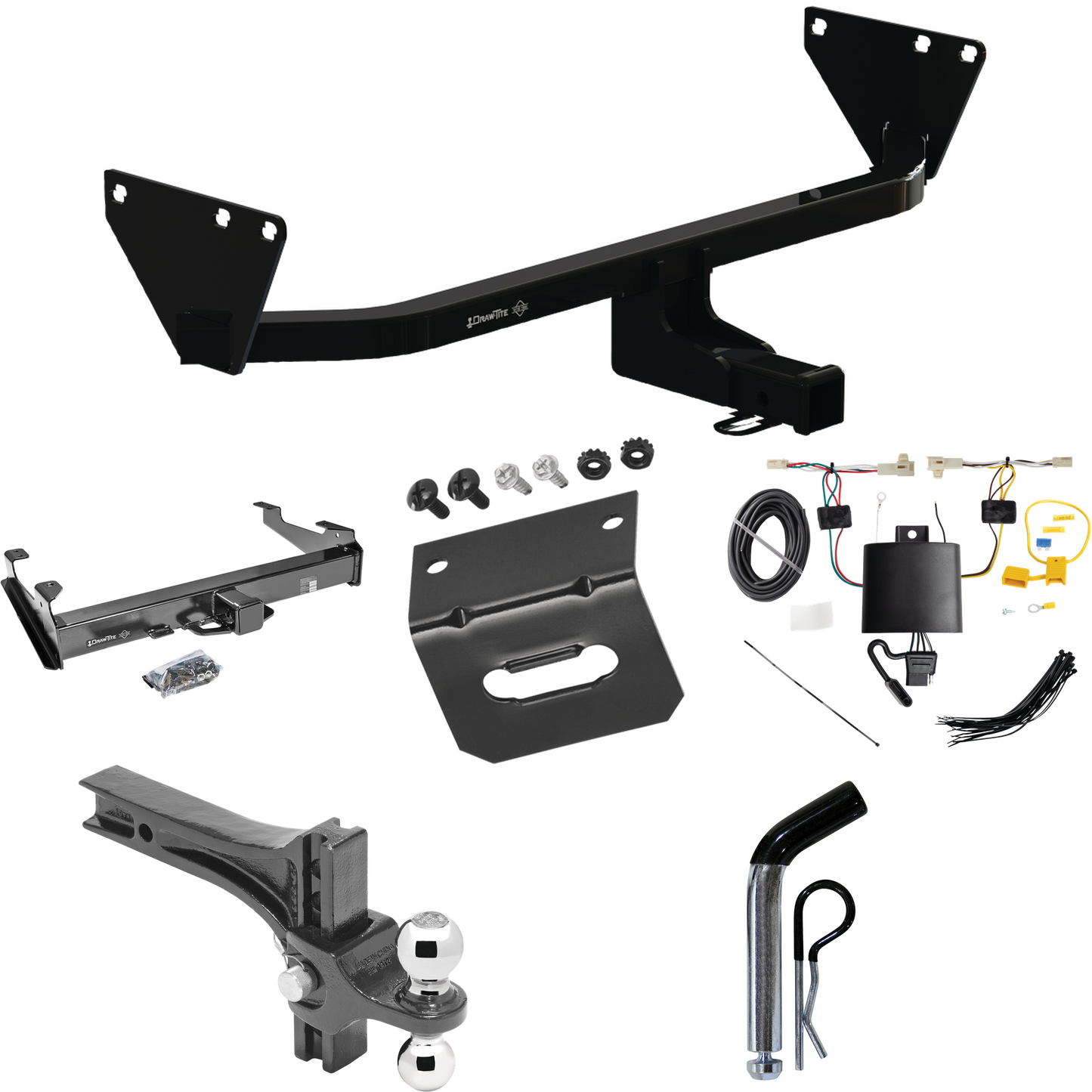 Fits 2022-2023 Mitsubishi Outlander Trailer Hitch Tow PKG w/ 4-Flat Wiring Harness + Dual Adjustable Drop Rise Ball Ball Mount 2" & 2-5/16" Trailer Balls + Pin/Clip + Wiring Bracket By Draw-Tite