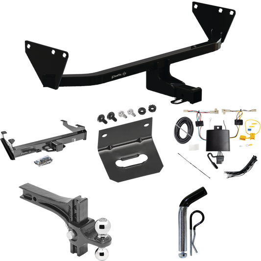 Fits 2022-2023 Mitsubishi Outlander Trailer Hitch Tow PKG w/ 4-Flat Wiring Harness + Dual Adjustable Drop Rise Ball Ball Mount 2" & 2-5/16" Trailer Balls + Pin/Clip + Wiring Bracket By Draw-Tite