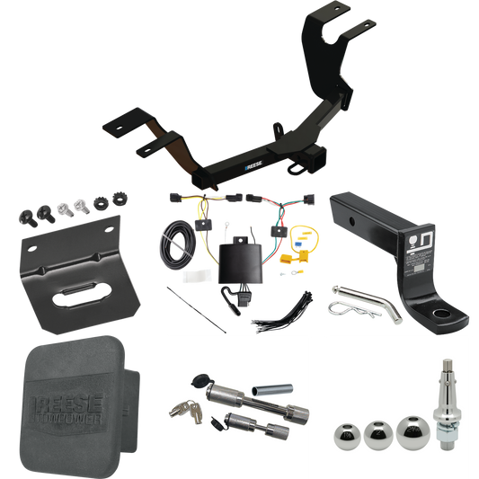 Fits 2023-2023 Honda HR-V Trailer Hitch Tow PKG w/ 4-Flat Wiring + Ball Mount w/ 4" Drop + Interchangeable Ball 1-7/8" & 2" & 2-5/16" + Wiring Bracket + Dual Hitch & Coupler Locks + Hitch Cover By Reese Towpower