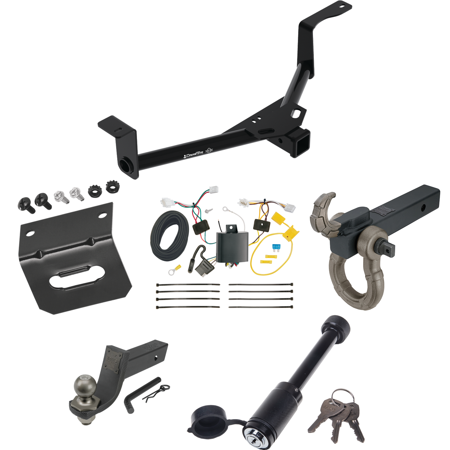 Fits 2016-2022 Honda HR-V Trailer Hitch Tow PKG w/ 4-Flat Wiring + Interlock Tactical Starter Kit w/ 3-1/4" Drop & 2" Ball + Tactical Hook & Shackle Mount + Tactical Dogbone Lock + Wiring Bracket By Draw-Tite