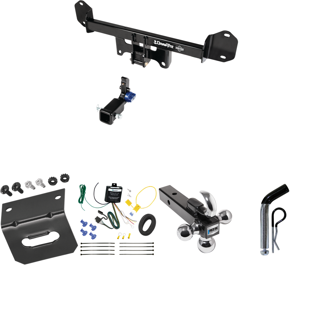 Fits 2019-2023 BMW X4 Trailer Hitch Tow PKG w/ 4-Flat Wiring Harness + Triple Ball Ball Mount 1-7/8" & 2" & 2-5/16" Trailer Balls w/ Tow Hook + Pin/Clip + Wiring Bracket By Draw-Tite