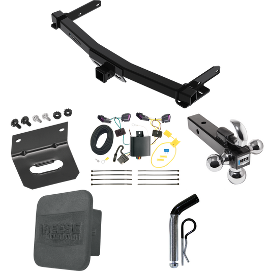 Fits 2014-2023 Dodge Durango Trailer Hitch Tow PKG w/ 4-Flat Wiring + Triple Ball Ball Mount 1-7/8" & 2" & 2-5/16" Trailer Balls w/ Tow Hook + Pin/Clip + Wiring Bracket + Hitch Cover By Reese Towpower