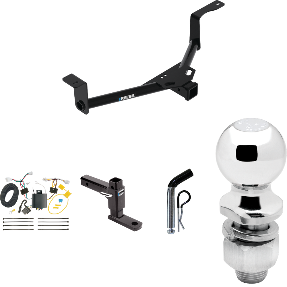 Fits 2016-2022 Honda HR-V Trailer Hitch Tow PKG w/ 4-Flat Wiring Harness + Adjustable Drop Rise Ball Mount + Pin/Clip + 2" Ball By Reese Towpower