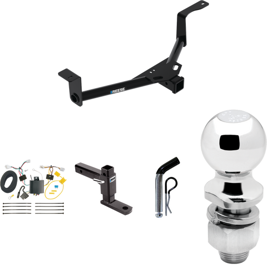 Fits 2016-2022 Honda HR-V Trailer Hitch Tow PKG w/ 4-Flat Wiring Harness + Adjustable Drop Rise Ball Mount + Pin/Clip + 2" Ball By Reese Towpower