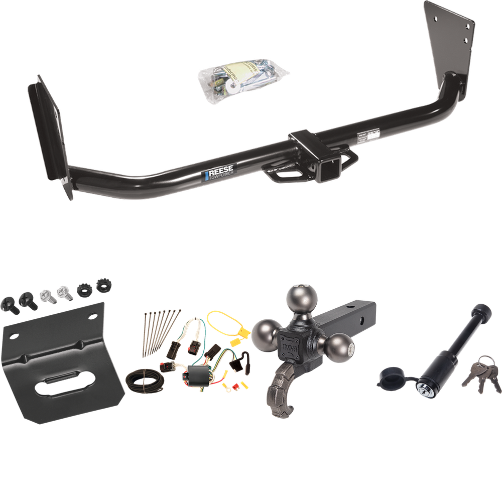 Fits 2004-2006 Dodge Durango Trailer Hitch Tow PKG w/ 4-Flat Wiring + Tactical Triple Ball Ball Mount 1-7/8" & 2" & 2-5/16" Balls & Tow Hook + Tactical Dogbone Lock + Wiring Bracket By Reese Towpower