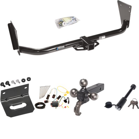 Fits 2004-2006 Dodge Durango Trailer Hitch Tow PKG w/ 4-Flat Wiring + Tactical Triple Ball Ball Mount 1-7/8" & 2" & 2-5/16" Balls & Tow Hook + Tactical Dogbone Lock + Wiring Bracket By Reese Towpower