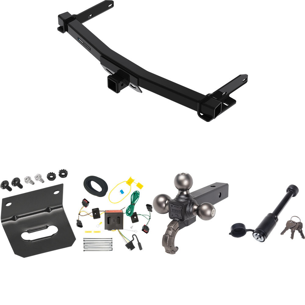 Fits 2011-2013 Dodge Durango Trailer Hitch Tow PKG w/ 4-Flat Wiring + Tactical Triple Ball Ball Mount 1-7/8" & 2" & 2-5/16" Balls & Tow Hook + Tactical Dogbone Lock + Wiring Bracket By Reese Towpower