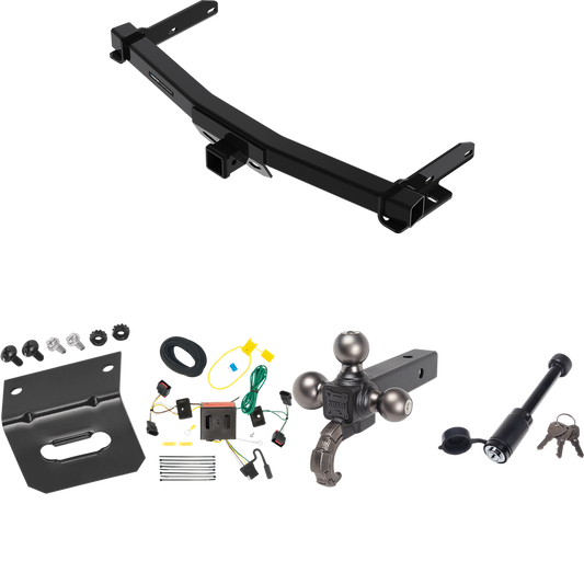 Fits 2011-2013 Dodge Durango Trailer Hitch Tow PKG w/ 4-Flat Wiring + Tactical Triple Ball Ball Mount 1-7/8" & 2" & 2-5/16" Balls & Tow Hook + Tactical Dogbone Lock + Wiring Bracket By Reese Towpower