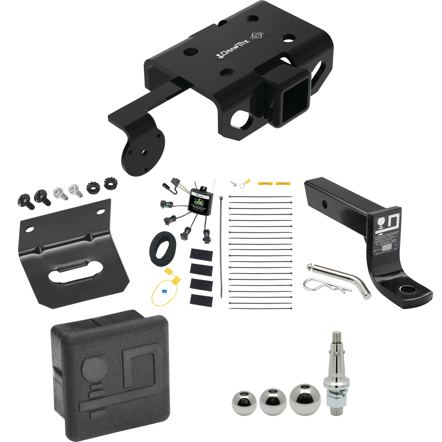 Fits 2011-2022 Volkswagen Amarok Trailer Hitch Tow PKG w/ 4-Flat Zero Contact "No Splice" Wiring + Ball Mount w/ 4" Drop + Interchangeable Ball 1-7/8" & 2" & 2-5/16" + Wiring Bracket + Hitch Cover By Draw-Tite