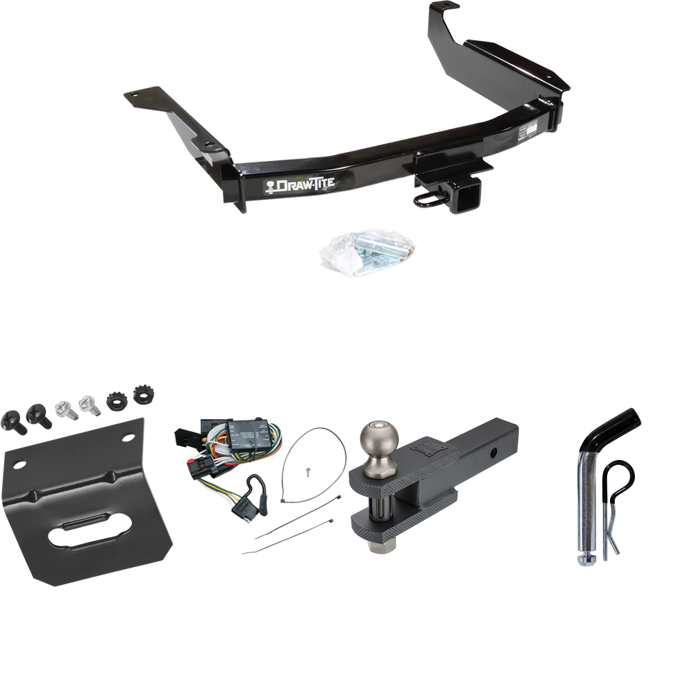 Fits 1998-2003 Dodge Durango Trailer Hitch Tow PKG w/ 4-Flat Wiring Harness + Clevis Hitch Ball Mount w/ 2" Ball + Pin/Clip + Wiring Bracket By Draw-Tite