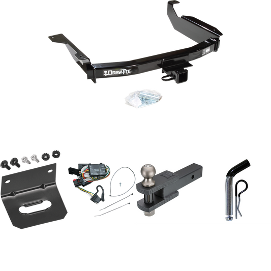 Fits 1998-2003 Dodge Durango Trailer Hitch Tow PKG w/ 4-Flat Wiring Harness + Clevis Hitch Ball Mount w/ 2" Ball + Pin/Clip + Wiring Bracket By Draw-Tite