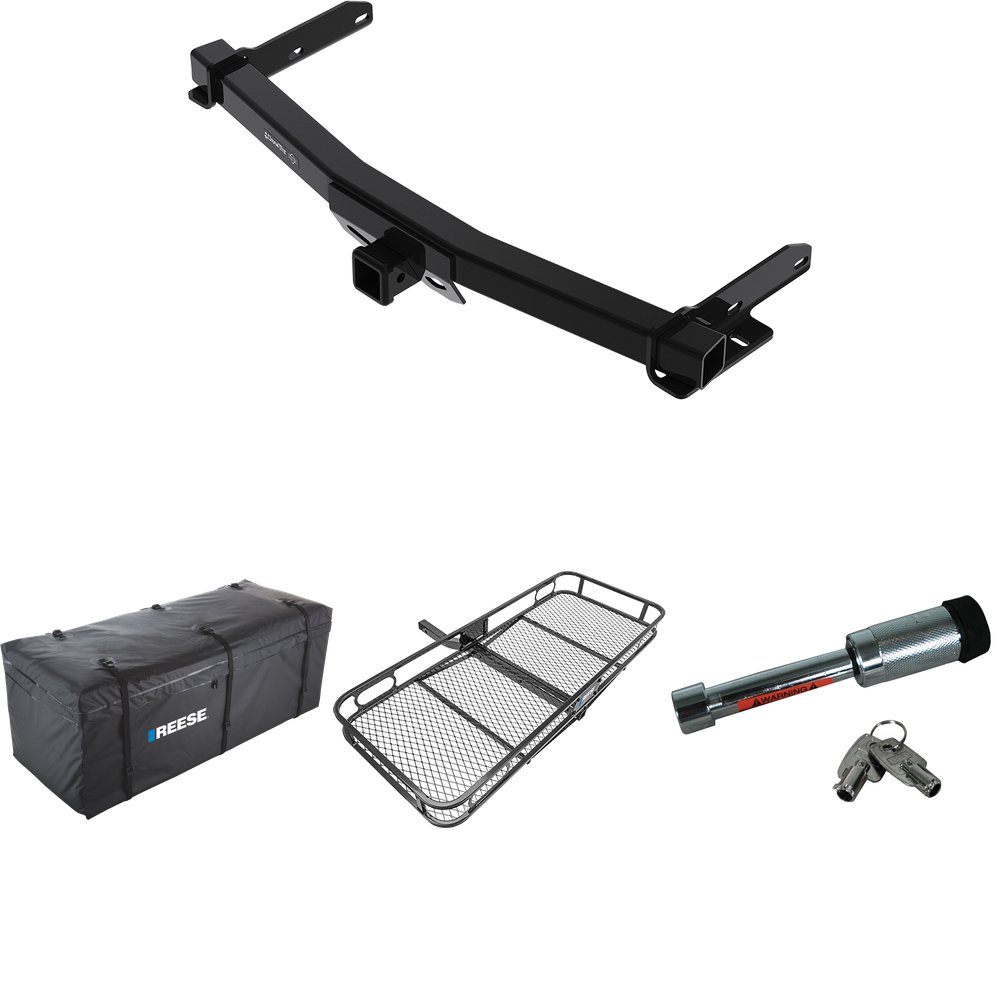 Fits 2011-2023 Dodge Durango Trailer Hitch Tow PKG w/ 60" x 24" Cargo Carrier + Cargo Bag + Hitch Lock By Draw-Tite