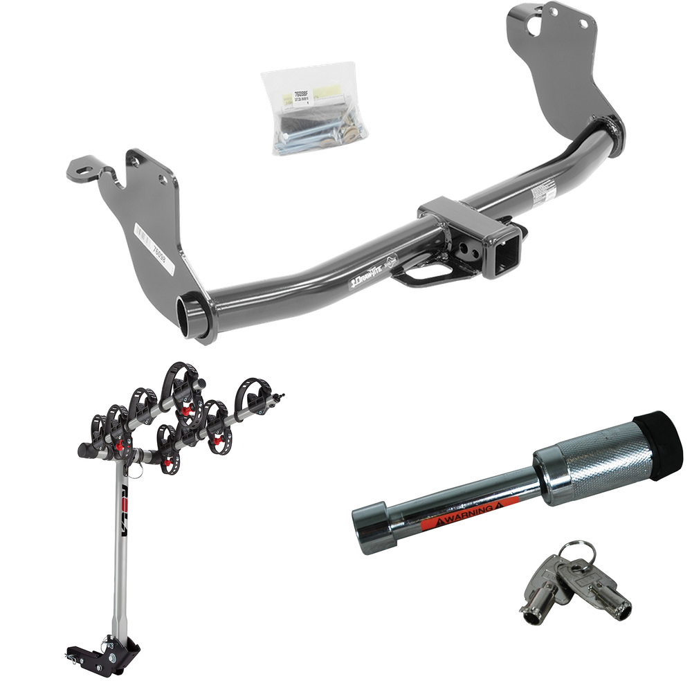 Fits 2011-2023 Mitsubishi Outlander Sport Trailer Hitch Tow PKG w/ 4 Bike Carrier Rack + Hitch Lock By Draw-Tite