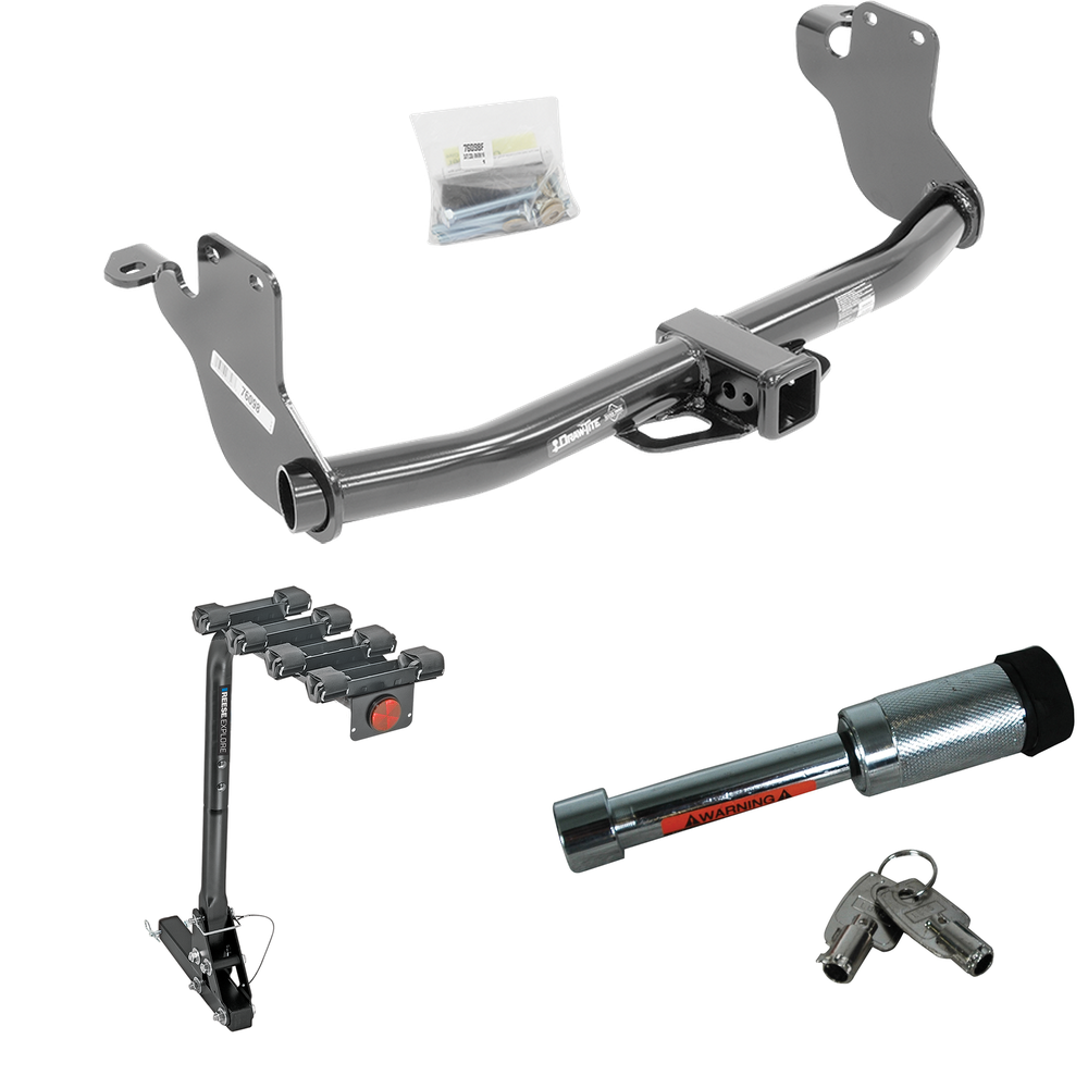 Fits 2011-2023 Mitsubishi RVR Trailer Hitch Tow PKG w/ 4 Bike Carrier Rack + Hitch Lock (For (Canada Only) Models) By Draw-Tite