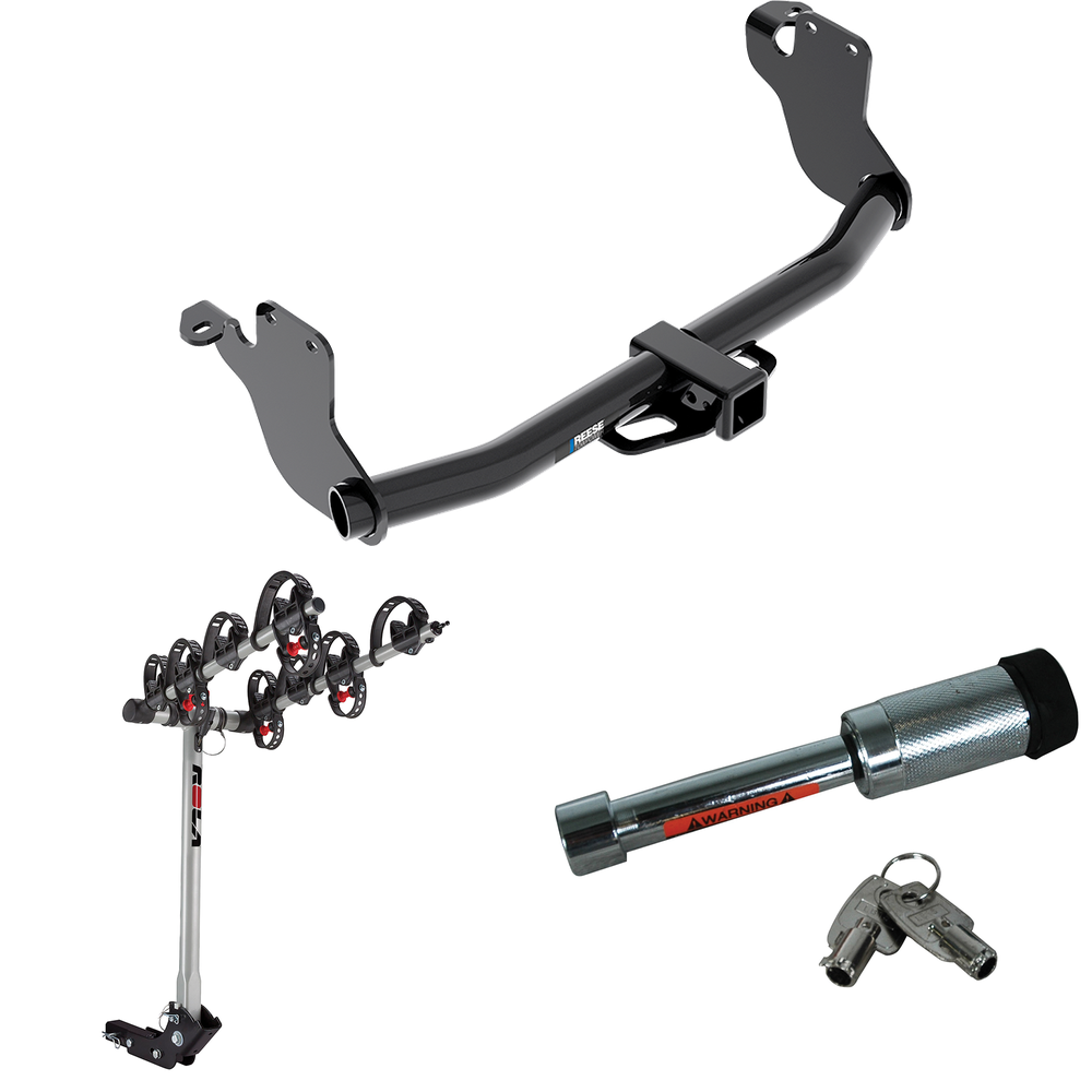 Fits 2011-2023 Mitsubishi RVR Trailer Hitch Tow PKG w/ 4 Bike Carrier Rack + Hitch Lock (For (Canada Only) Models) By Reese Towpower