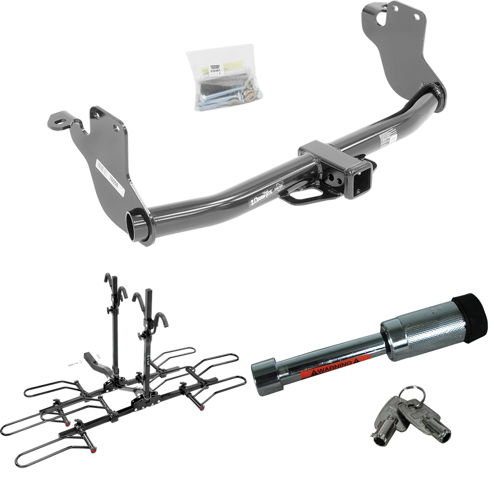 Fits 2011-2023 Mitsubishi Outlander Sport Trailer Hitch Tow PKG w/ 4 Bike Plaform Style Carrier Rack + Hitch Lock By Draw-Tite