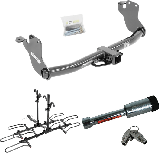 Fits 2011-2023 Mitsubishi Outlander Sport Trailer Hitch Tow PKG w/ 4 Bike Plaform Style Carrier Rack + Hitch Lock By Draw-Tite