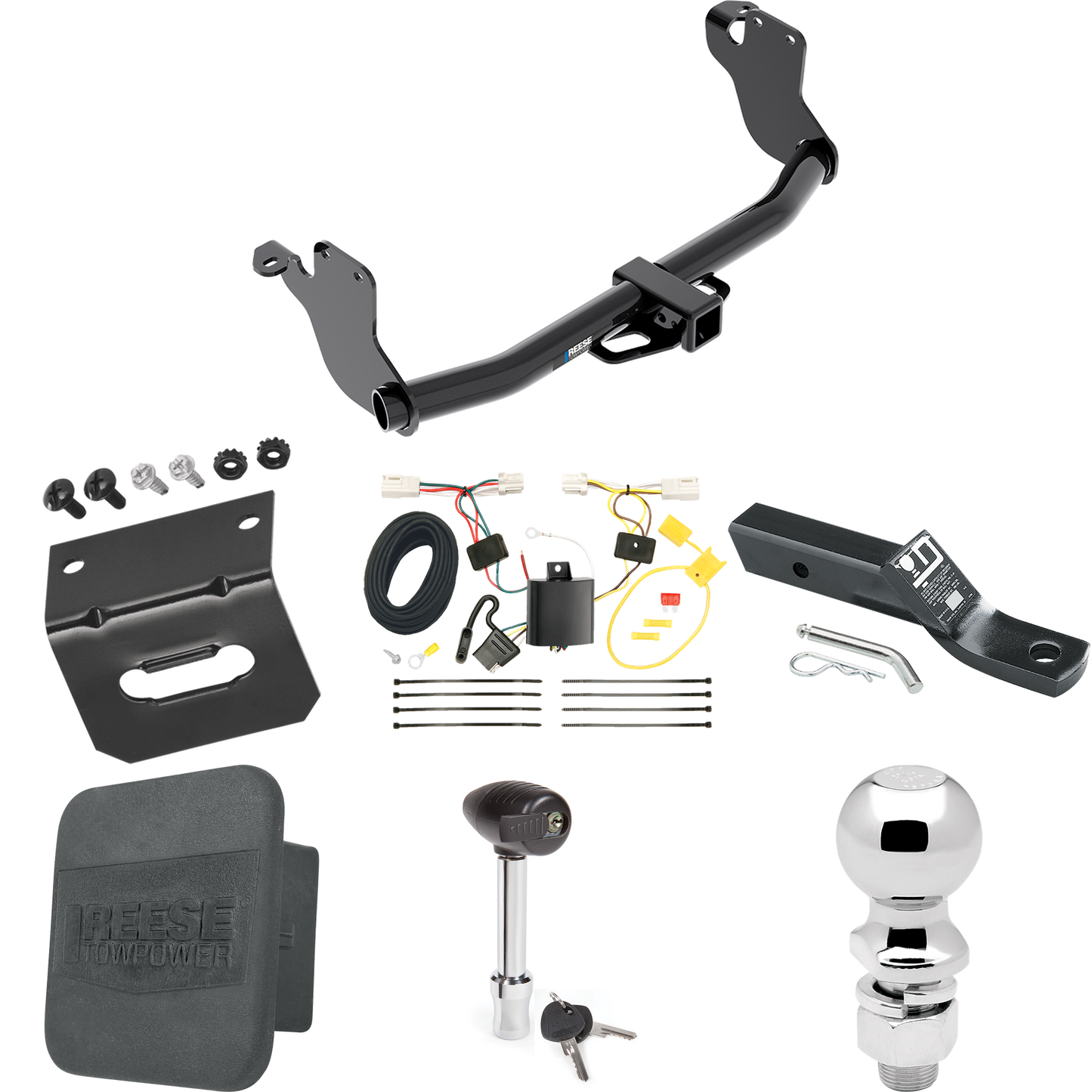 Fits 2011-2023 Mitsubishi RVR Trailer Hitch Tow PKG w/ 4-Flat Wiring + Ball Mount w/ 2" Drop + 2-5/16" Ball + Wiring Bracket + Hitch Lock + Hitch Cover (For (Canada Only) Models) By Reese Towpower