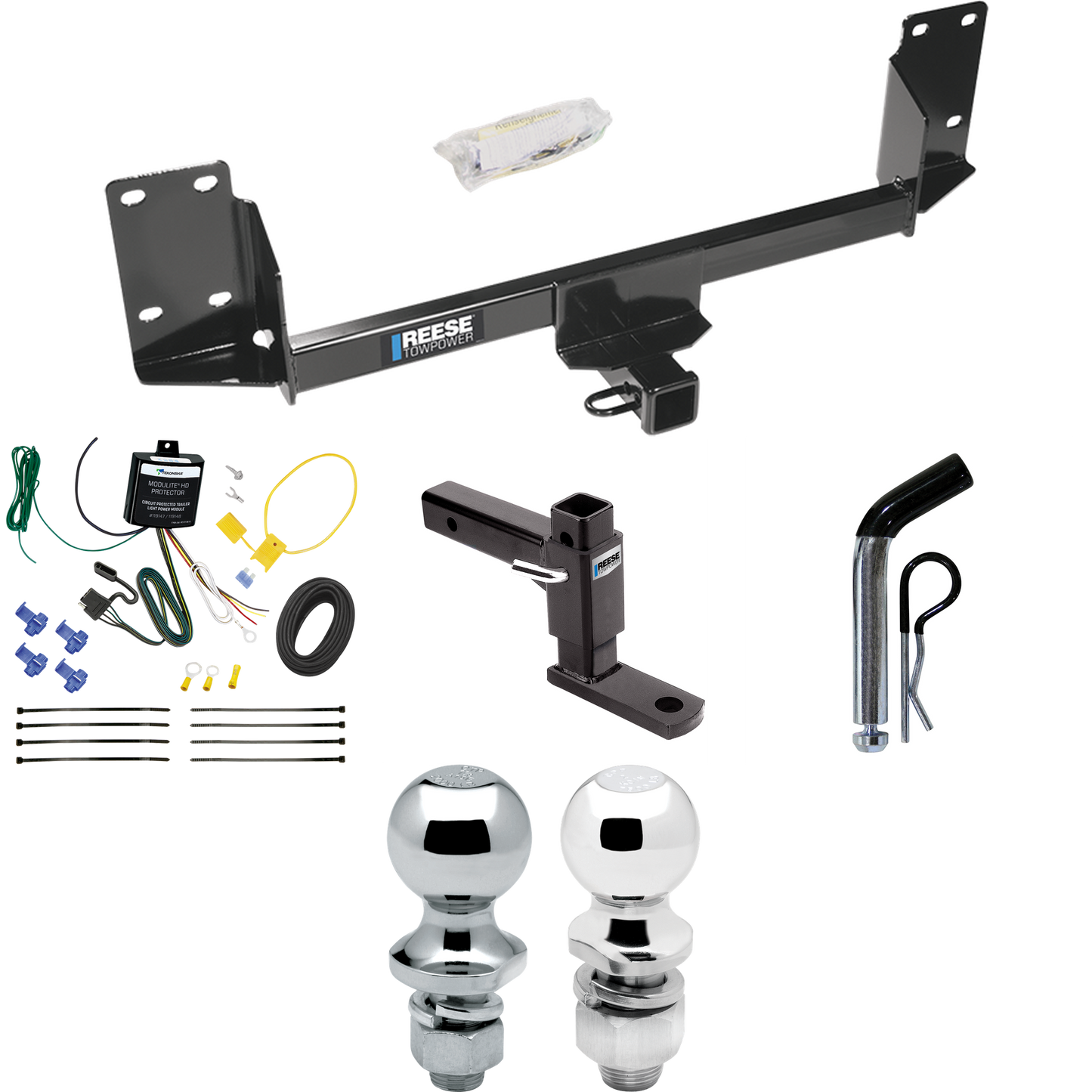 Fits 2007-2014 BMW X5 Trailer Hitch Tow PKG w/ 4-Flat Wiring + Adjustable Drop Rise Ball Mount + Pin/Clip + 2" Ball + 1-7/8" Ball (Excludes: M Sport Package Models) By Reese Towpower