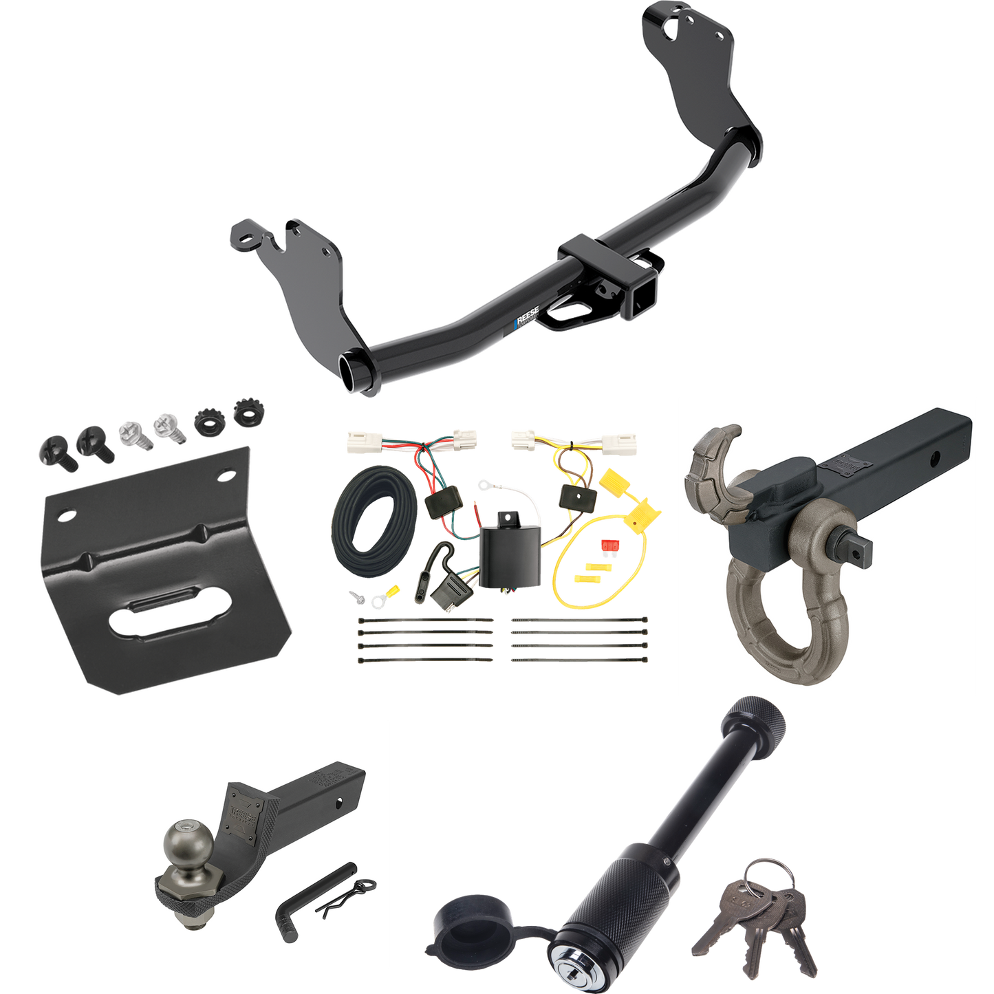 Fits 2011-2023 Mitsubishi RVR Trailer Hitch Tow PKG w/ 4-Flat Wiring + Interlock Tactical Starter Kit w/ 2" Drop & 2" Ball + Tactical Hook & Shackle Mount + Tactical Dogbone Lock + Wiring Bracket (For (Canada Only) Models) By Reese Towpower