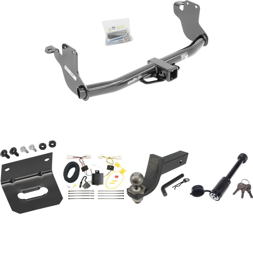 Fits 2011-2019 Mitsubishi Outlander Sport Trailer Hitch Tow PKG w/ 4-Flat Wiring + Interlock Tactical Starter Kit w/ 3-1/4" Drop & 2" Ball + Tactical Dogbone Lock + Wiring Bracket By Draw-Tite