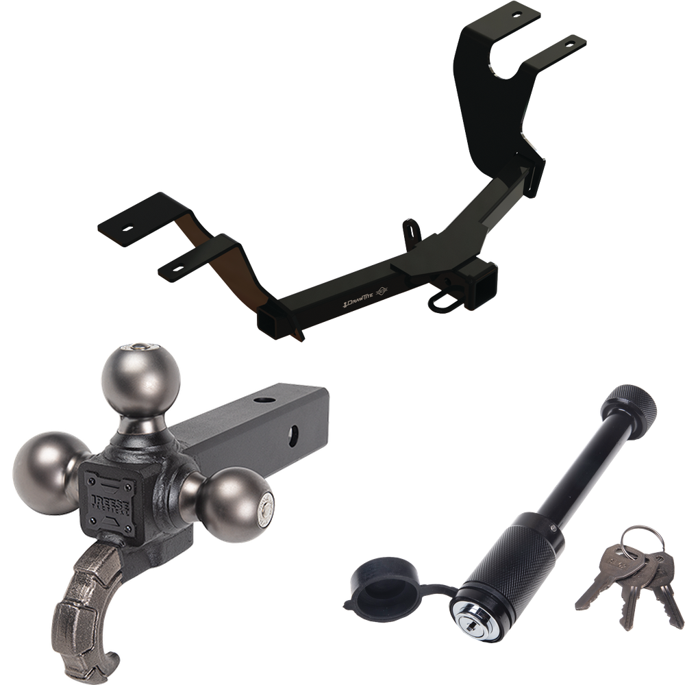 Fits 2023-2023 Honda HR-V Trailer Hitch Tow PKG + Triple Ball Tactical Ball Mount 1-7/8" & 2" & 2-5/16" Balls w/ Tow Hook + Tactical Dogbone Lock By Draw-Tite