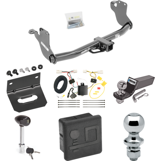 Fits 2011-2023 Mitsubishi RVR Trailer Hitch Tow PKG w/ 4-Flat Wiring + Starter Kit Ball Mount w/ 2" Drop & 2" Ball + 1-7/8" Ball + Wiring Bracket + Hitch Lock + Hitch Cover (For (Canada Only) Models) By Draw-Tite