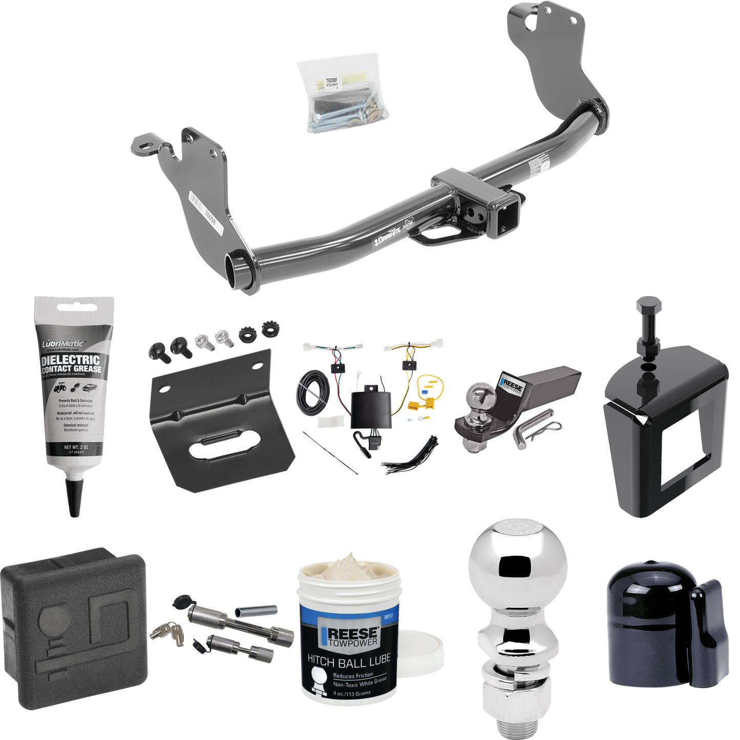 Fits 2020-2023 Mitsubishi Outlander Sport Trailer Hitch Tow PKG w/ 4-Flat Wiring + Starter Kit Ball Mount w/ 2" Drop & 2" Ball + 2-5/16" Ball + Wiring Bracket + Dual Hitch & Coupler Locks + Hitch Cover + Wiring Tester + Ball Lube +Electric Grease + B