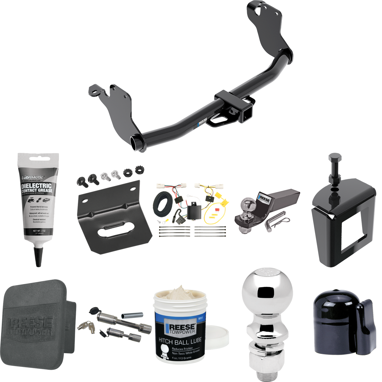 Fits 2011-2019 Mitsubishi Outlander Sport Trailer Hitch Tow PKG w/ 4-Flat Wiring + Starter Kit Ball Mount w/ 2" Drop & 2" Ball + 2-5/16" Ball + Wiring Bracket + Dual Hitch & Coupler Locks + Hitch Cover + Wiring Tester + Ball Lube +Electric Grease + B