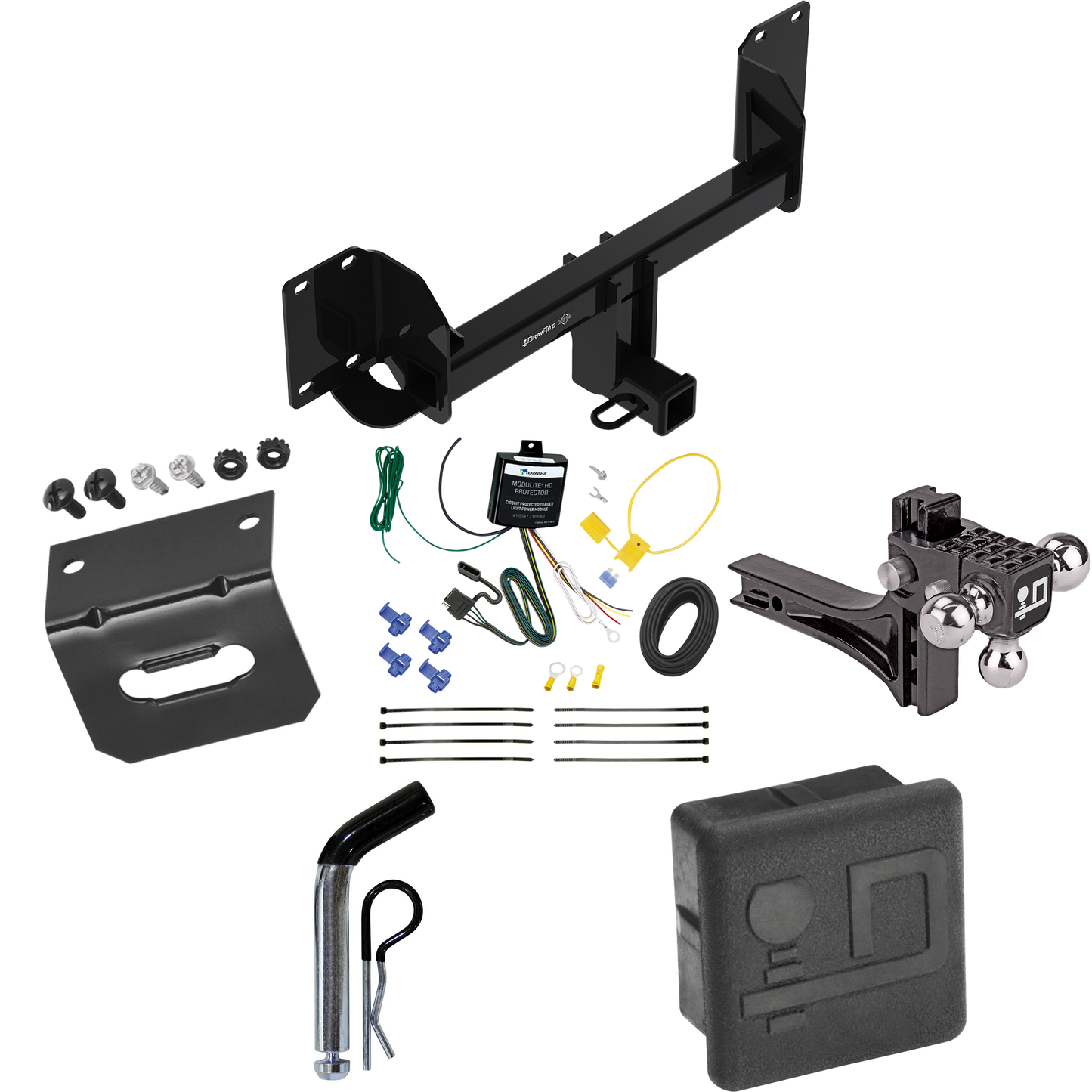 Fits 2019-2023 BMW X5 Trailer Hitch Tow PKG w/ 4-Flat Wiring + Adjustable Drop Rise Triple Ball Ball Mount 1-7/8" & 2" & 2-5/16" Trailer Balls + Pin/Clip + Wiring Bracket + Hitch Cover (Excludes: M Sport Package Models) By Draw-Tite